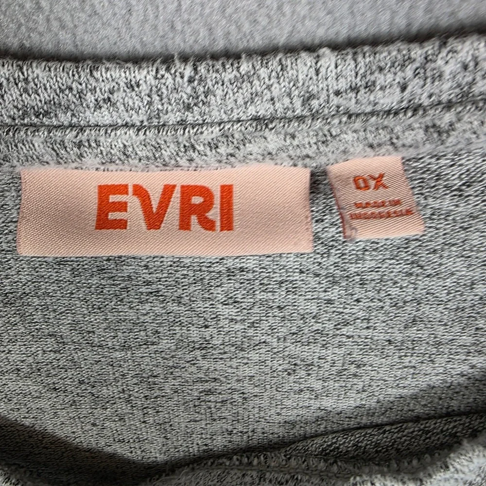 EVRI Top Women 0X Gray Graphic Pullover Heathered Knit Long Sleeve